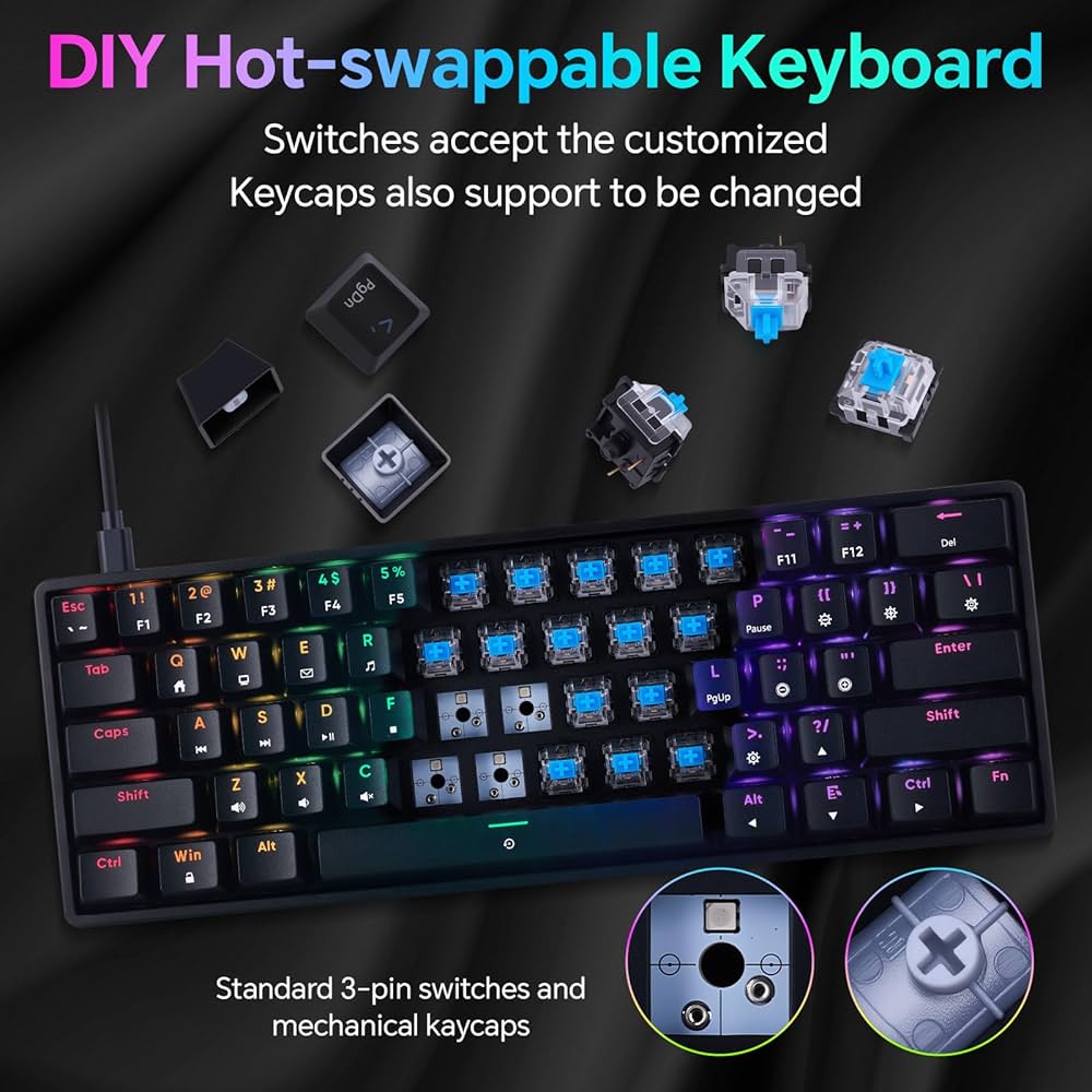 K☆♥️ Amazon.com: Mechanical 60% Gaming RGB Keyboard 61 Keys Wired